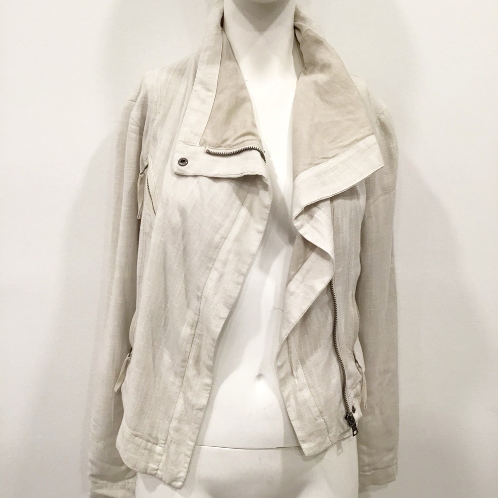 Marrakech Linen Blend Jacket Summer Wear Motorcycle Style Jacket Beige Size XS
